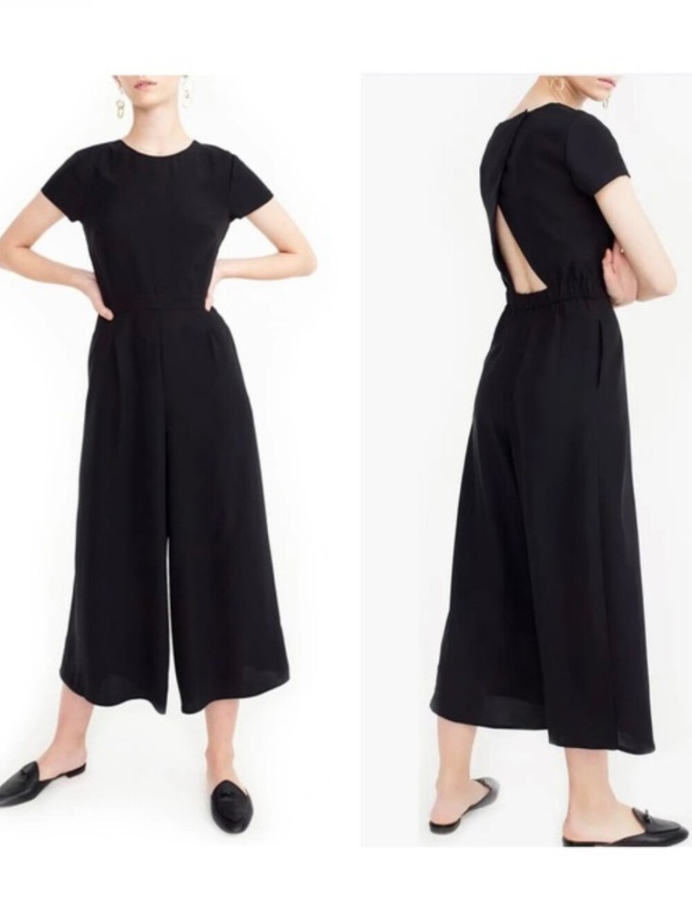 J Crew Drapey Wrap-Back Jumpsuit Romper Playsuit Wide Leg Solid Black Plus Sz 18